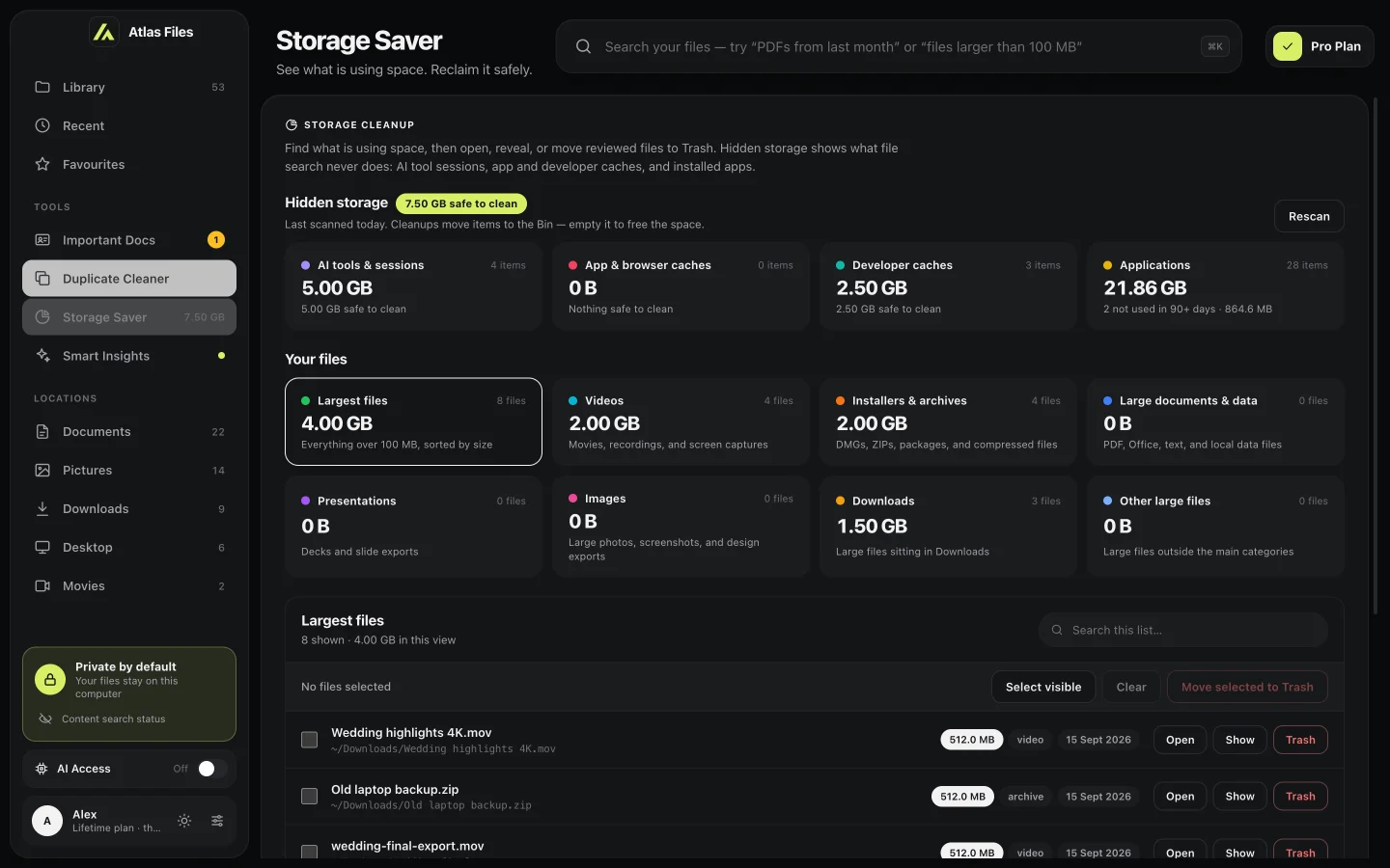 Storage Saver showing 7.50 GB of hidden storage safe to clean